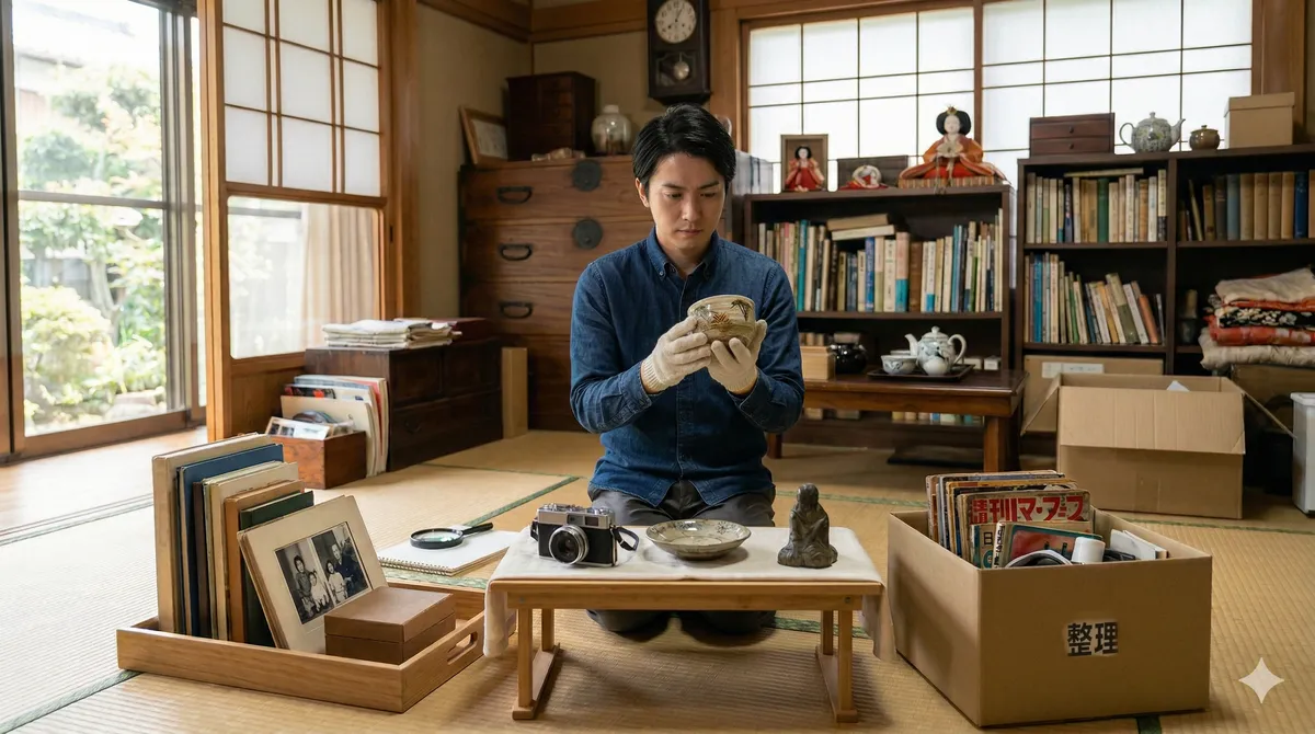 家財を見ながら整理を進めるイメージ